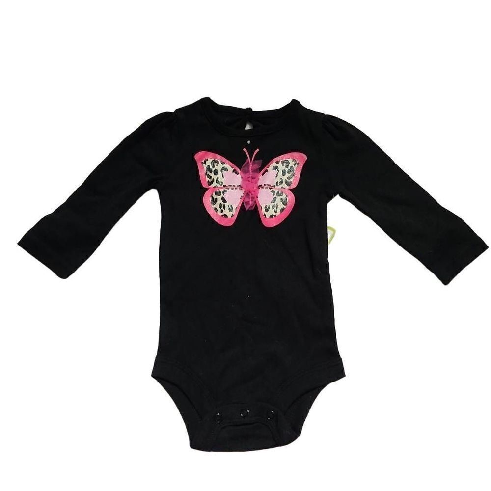 Baby Starters Girls Sz 6M Black Long Sleeve Butterfly One Piece Top